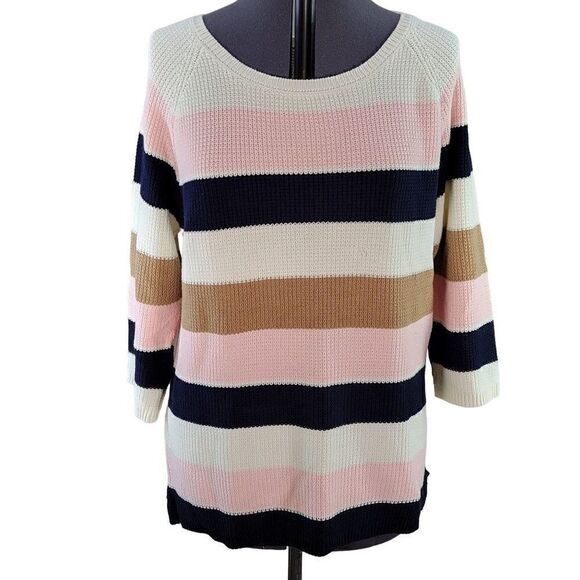 NWOT Talbots Stripe Waffle Knit Sweater Sz L - Picture 1 of 7